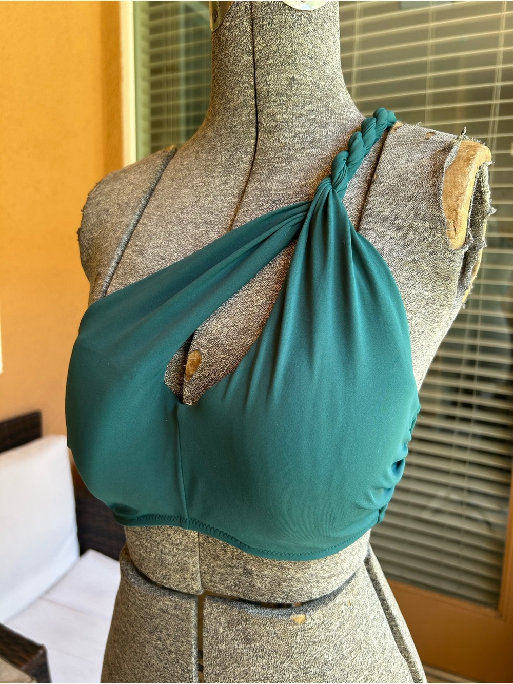 Shade & Shore Green Asymmetrical Bikini Top 34B Adjustable Twist